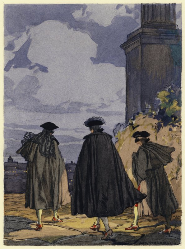 Ilustracja do pamiętników Casanovy (kolorowa litografia) autorstwa Jules Marie Auguste Leroux