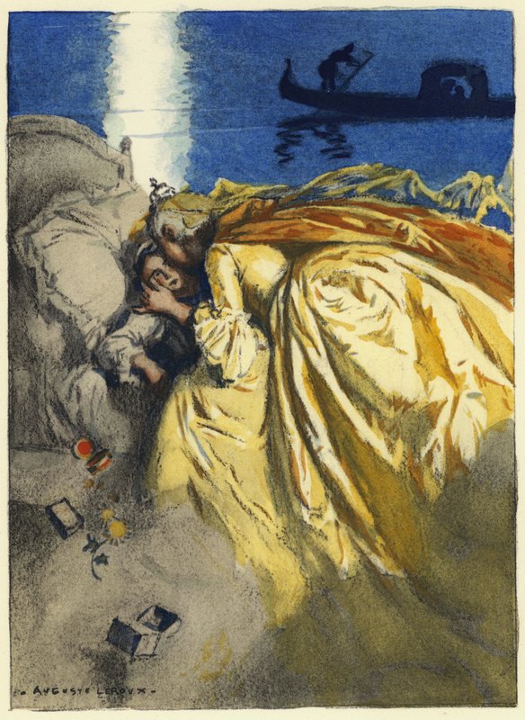 Ilustracja do pamiętników Casanovy (kolorowa litografia) autorstwa Jules Marie Auguste Leroux