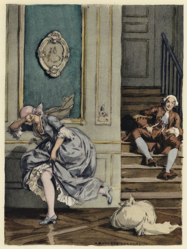Ilustracja do pamiętników Casanovy (kolorowa litografia) autorstwa Jules Marie Auguste Leroux