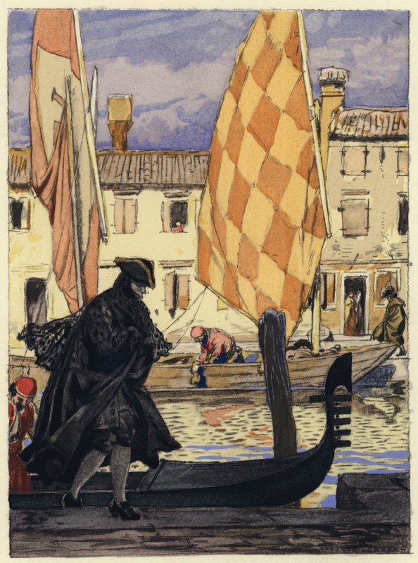 Ilustracja do pamiętników Casanovy (kolorowa litografia) autorstwa Jules Marie Auguste Leroux