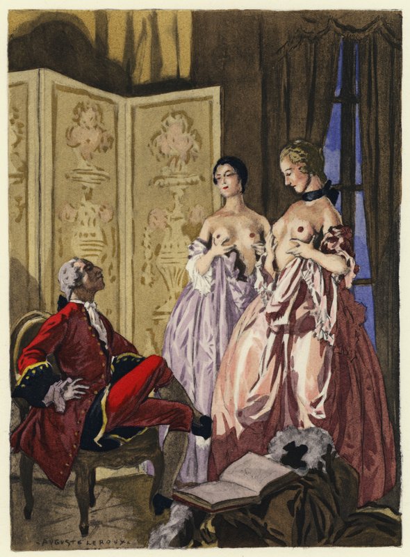 Ilustracja do pamiętników Casanovy (kolorowa litografia) autorstwa Jules Marie Auguste Leroux