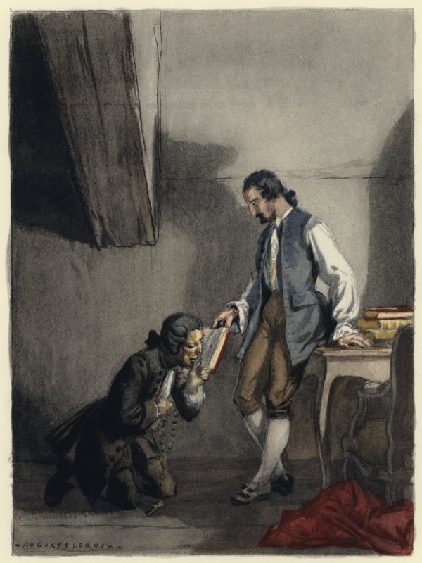 Ilustracja do pamiętników Casanovy (kolorowa litografia) autorstwa Jules Marie Auguste Leroux