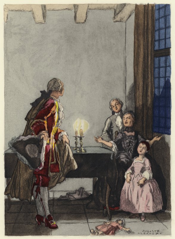 Ilustracja do pamiętników Casanovy (kolorowa litografia) autorstwa Jules Marie Auguste Leroux