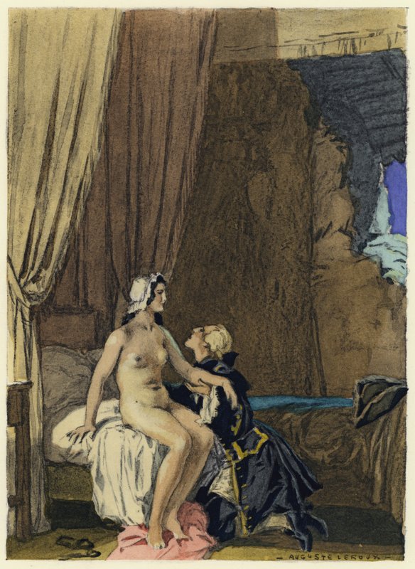 Ilustracja do pamiętników Casanovy (kolorowa litografia) autorstwa Jules Marie Auguste Leroux