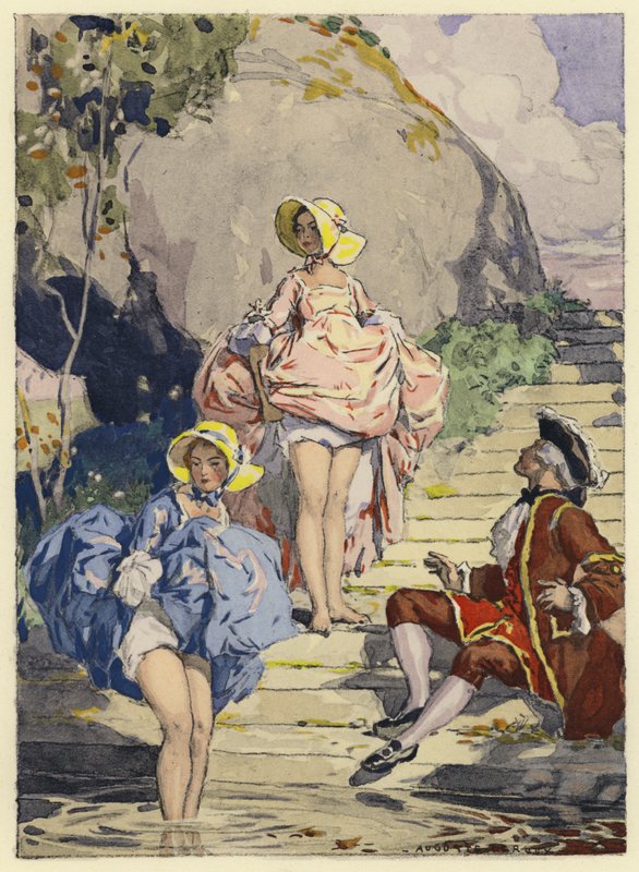 Ilustracja do pamiętników Casanovy (kolorowa litografia) autorstwa Jules Marie Auguste Leroux