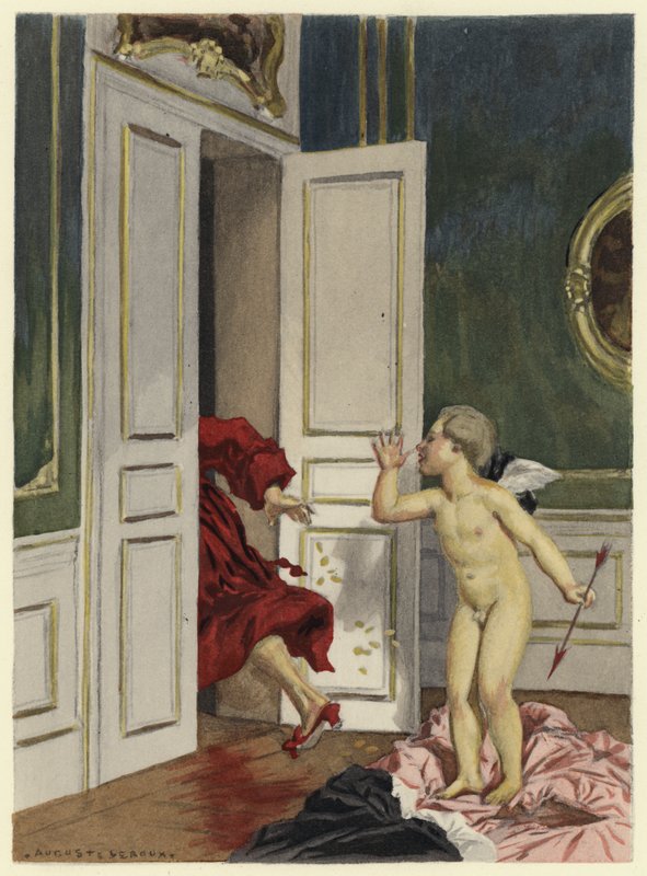 Ilustracja do pamiętników Casanovy (kolorowa litografia) autorstwa Jules Marie Auguste Leroux