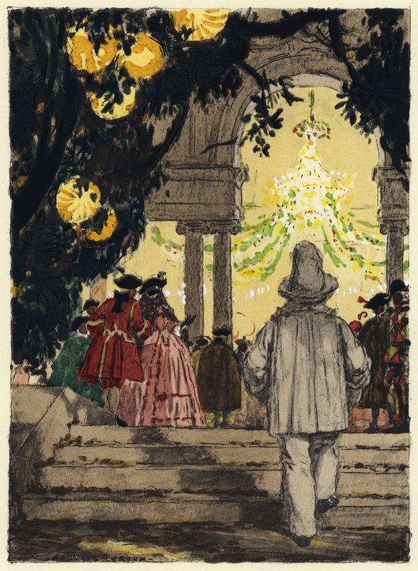 Ilustracja do pamiętników Casanovy (kolorowa litografia) autorstwa Jules Marie Auguste Leroux