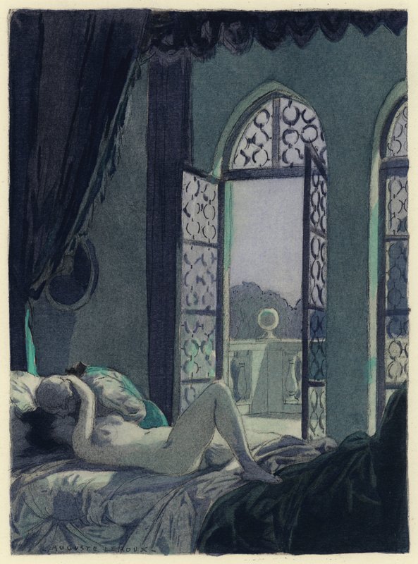 Ilustracja do pamiętników Casanovy (kolorowa litografia) autorstwa Jules Marie Auguste Leroux