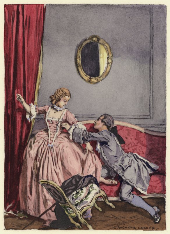 Ilustracja do pamiętników Casanovy (kolorowa litografia) autorstwa Jules Marie Auguste Leroux