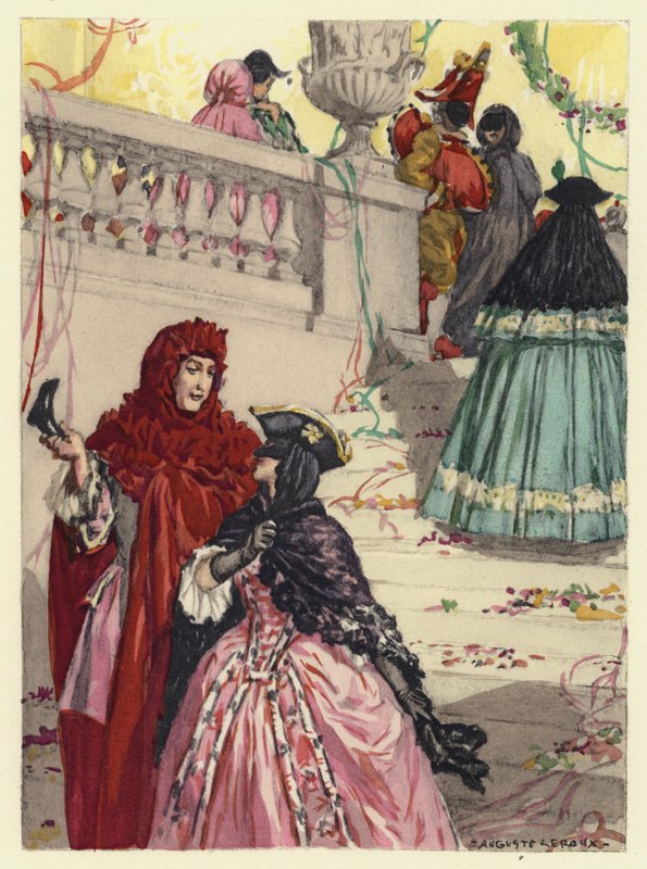 Ilustracja do pamiętników Casanovy (kolorowa litografia) autorstwa Jules Marie Auguste Leroux