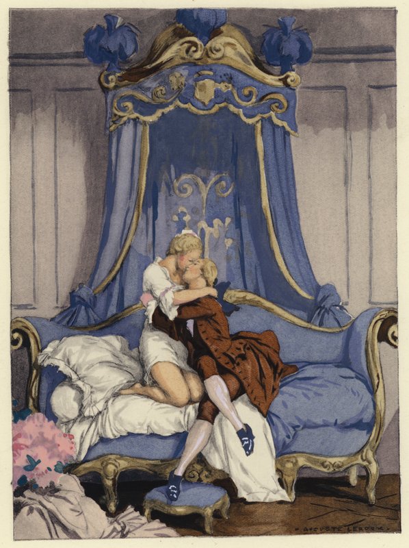 Ilustracja do pamiętników Casanovy (kolorowa litografia) autorstwa Jules Marie Auguste Leroux