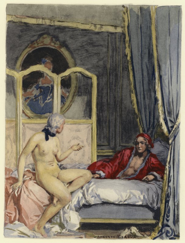 Ilustracja do pamiętników Casanovy (kolorowa litografia) autorstwa Jules Marie Auguste Leroux