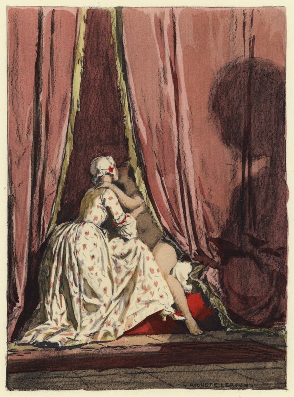 Ilustracja do pamiętników Casanovy (kolorowa litografia) autorstwa Jules Marie Auguste Leroux