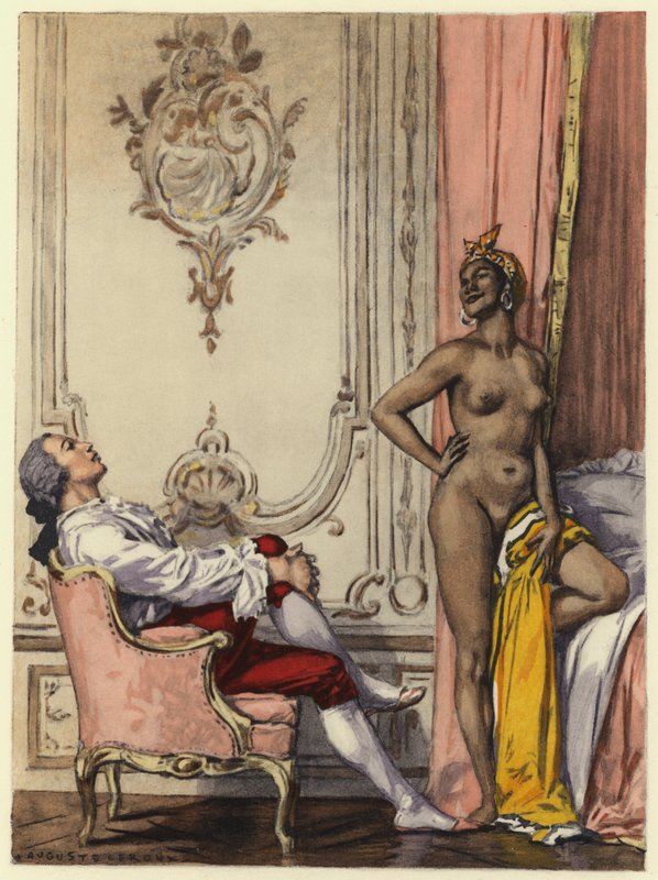 Ilustracja do pamiętników Casanovy (kolorowa litografia) autorstwa Jules Marie Auguste Leroux