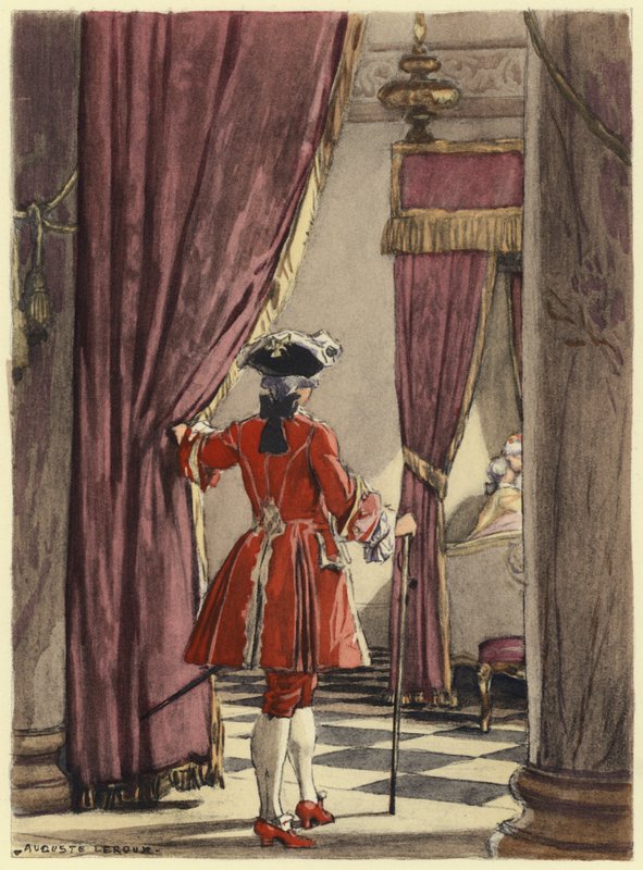 Ilustracja do pamiętników Casanovy (kolorowa litografia) autorstwa Jules Marie Auguste Leroux