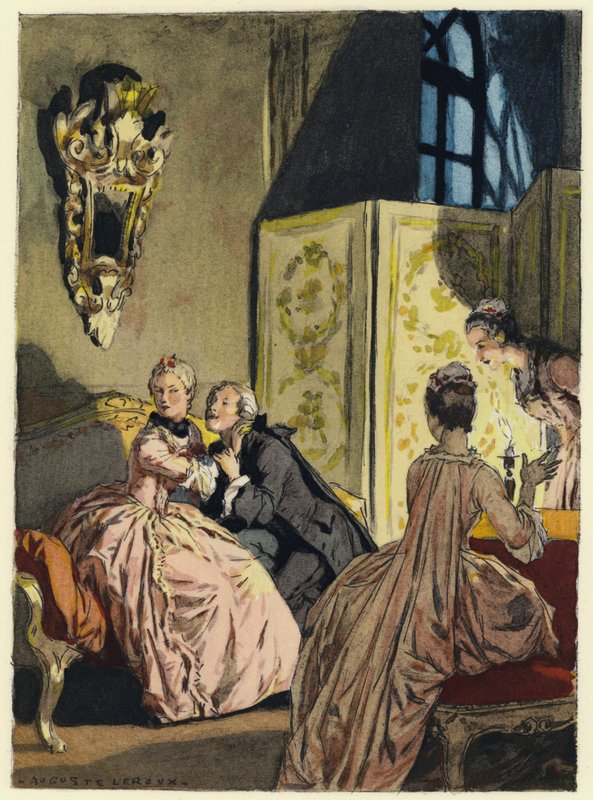 Ilustracja do pamiętników Casanovy (kolorowa litografia) autorstwa Jules Marie Auguste Leroux