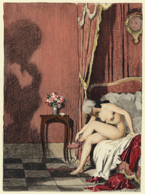 Ilustracja do pamiętników Casanovy (kolorowa litografia) autorstwa Jules Marie Auguste Leroux