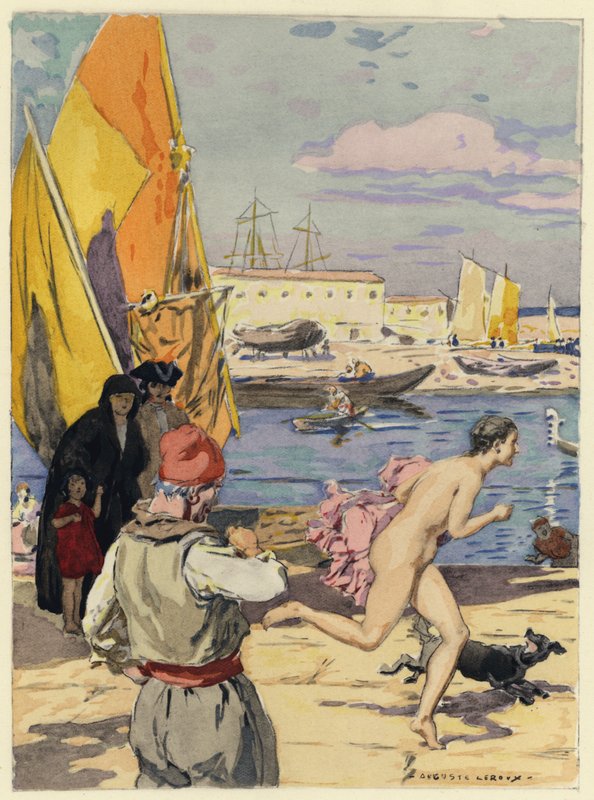 Ilustracja do pamiętników Casanovy (kolorowa litografia) autorstwa Jules Marie Auguste Leroux