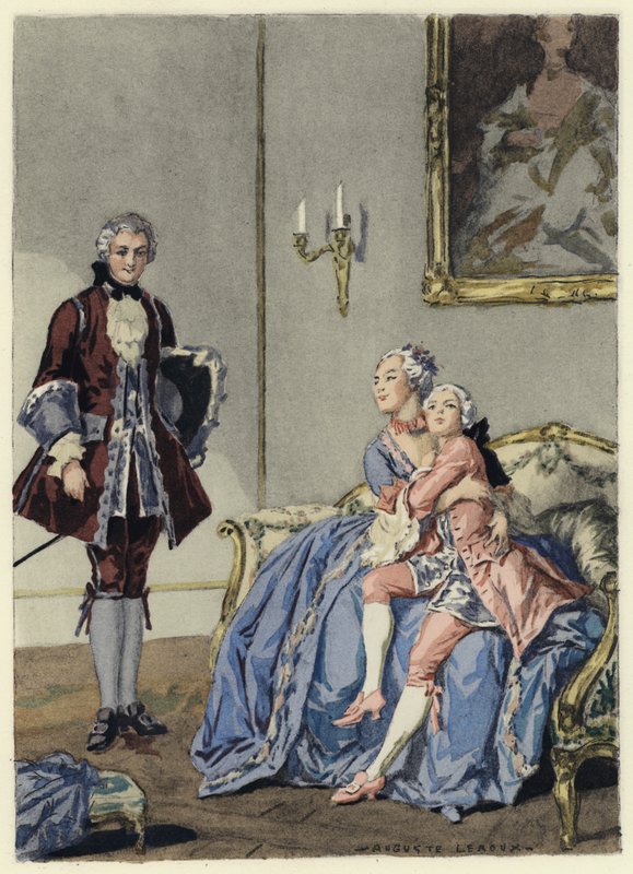 Ilustracja do pamiętników Casanovy (kolorowa litografia) autorstwa Jules Marie Auguste Leroux