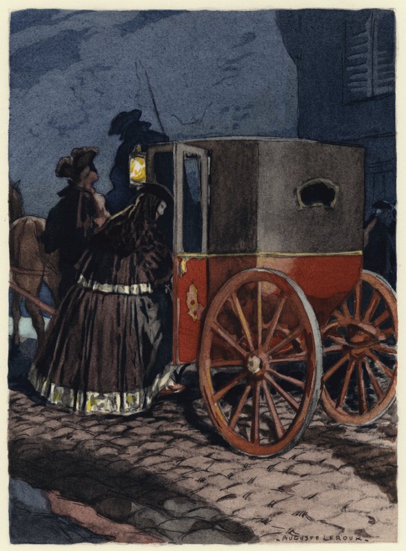Ilustracja do pamiętników Casanovy (kolorowa litografia) autorstwa Jules Marie Auguste Leroux