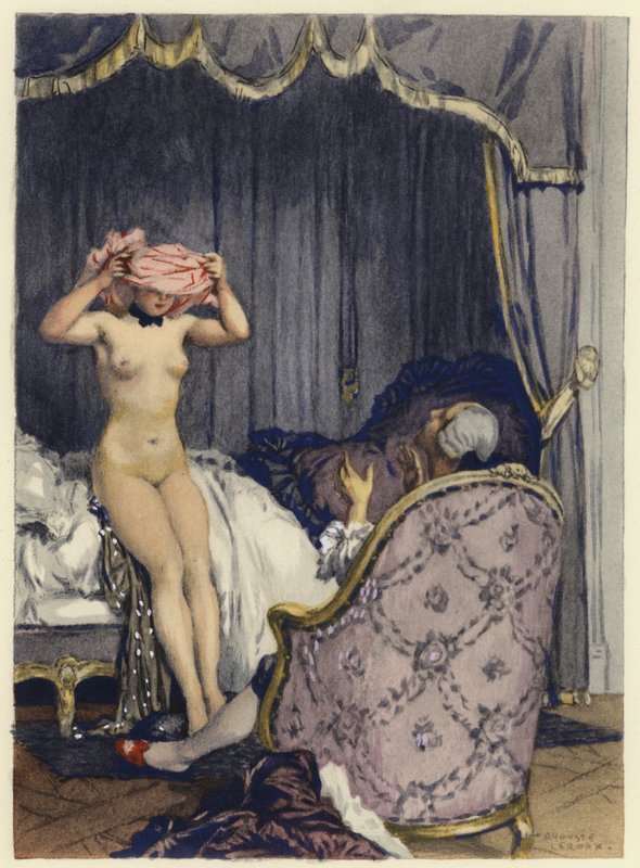 Ilustracja do pamiętników Casanovy (kolorowa litografia) autorstwa Jules Marie Auguste Leroux