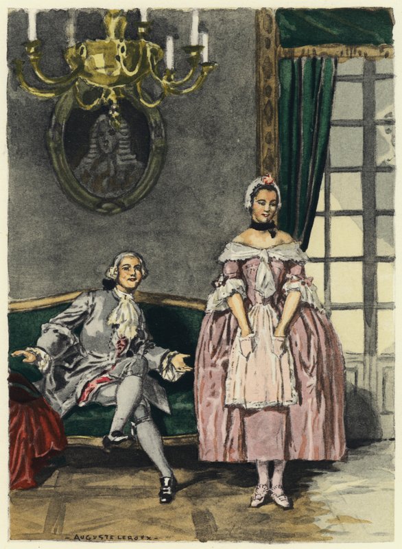 Ilustracja do pamiętników Casanovy (kolorowa litografia) autorstwa Jules Marie Auguste Leroux