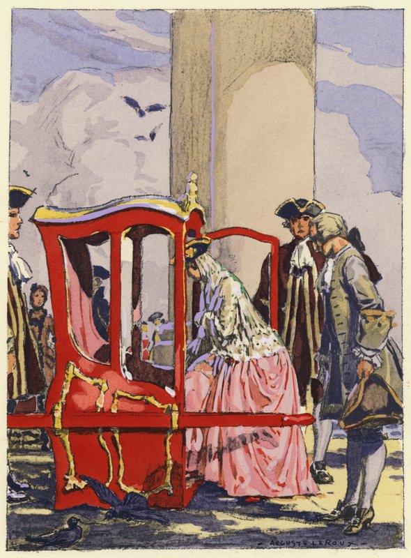 Ilustracja do pamiętników Casanovy (kolorowa litografia) autorstwa Jules Marie Auguste Leroux