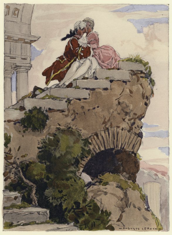 Ilustracja do pamiętników Casanovy (kolorowa litografia) autorstwa Jules Marie Auguste Leroux