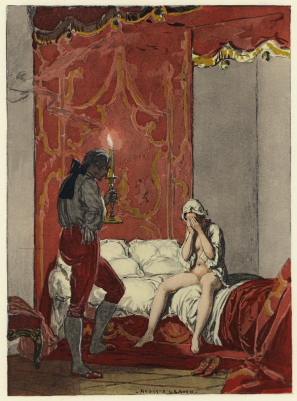 Ilustracja do pamiętników Casanovy (kolorowa litografia) autorstwa Jules Marie Auguste Leroux