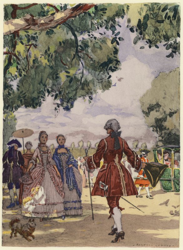 Ilustracja do pamiętników Casanovy (kolorowa litografia) autorstwa Jules Marie Auguste Leroux