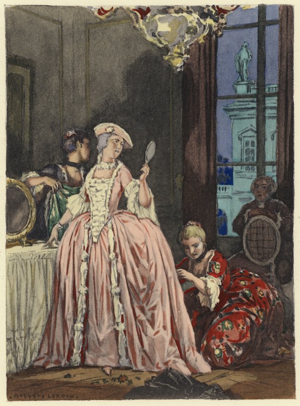 Ilustracja do pamiętników Casanovy (kolorowa litografia) autorstwa Jules Marie Auguste Leroux