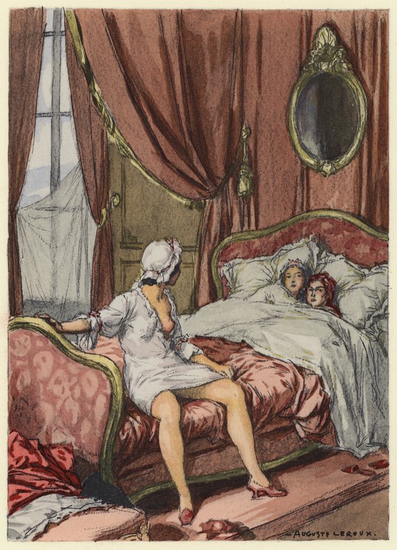 Ilustracja do pamiętników Casanovy (kolorowa litografia) autorstwa Jules Marie Auguste Leroux