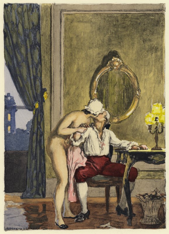 Ilustracja do pamiętników Casanovy (kolorowa litografia) autorstwa Jules Marie Auguste Leroux