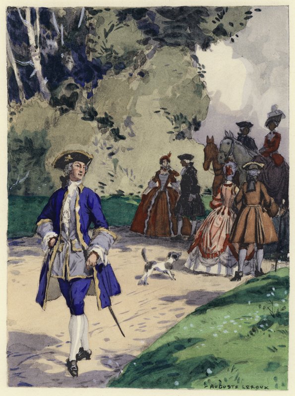 Ilustracja do pamiętników Casanovy (kolorowa litografia) autorstwa Jules Marie Auguste Leroux