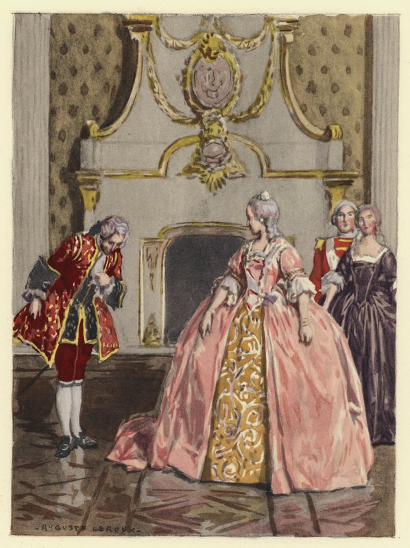 Ilustracja do pamiętników Casanovy (kolorowa litografia) autorstwa Jules Marie Auguste Leroux