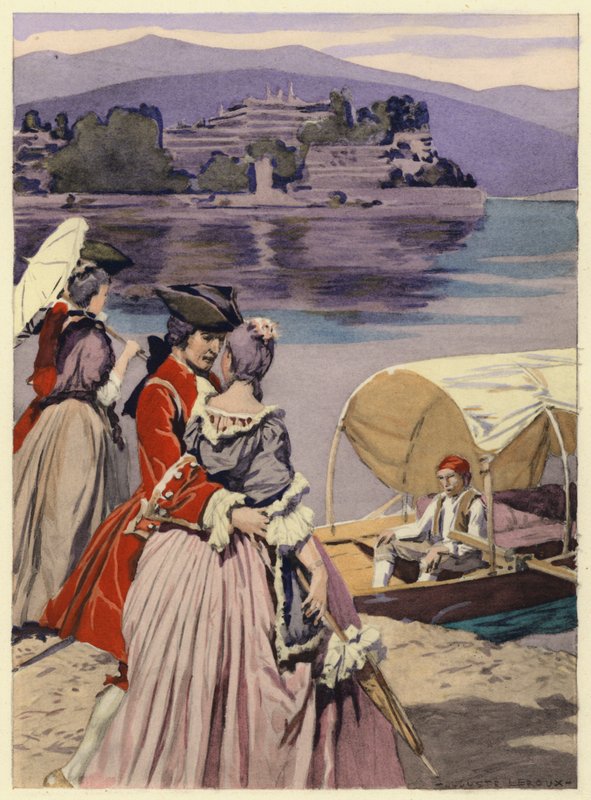 Ilustracja do pamiętników Casanovy (kolorowa litografia) autorstwa Jules Marie Auguste Leroux