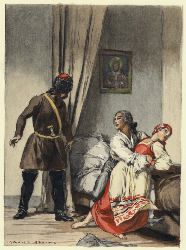 Ilustracja do pamiętników Casanovy (kolorowa litografia) autorstwa Jules Marie Auguste Leroux