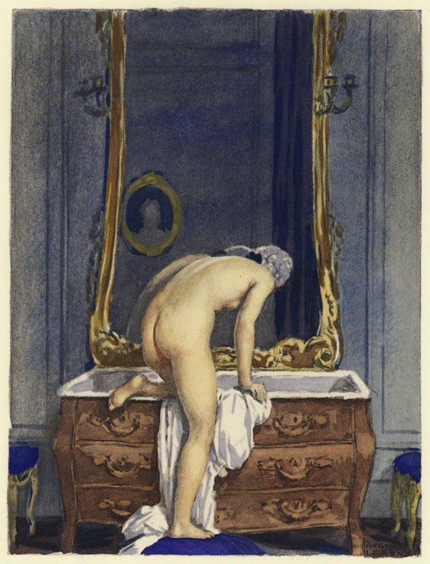 Ilustracja do pamiętników Casanovy (kolorowa litografia) autorstwa Jules Marie Auguste Leroux