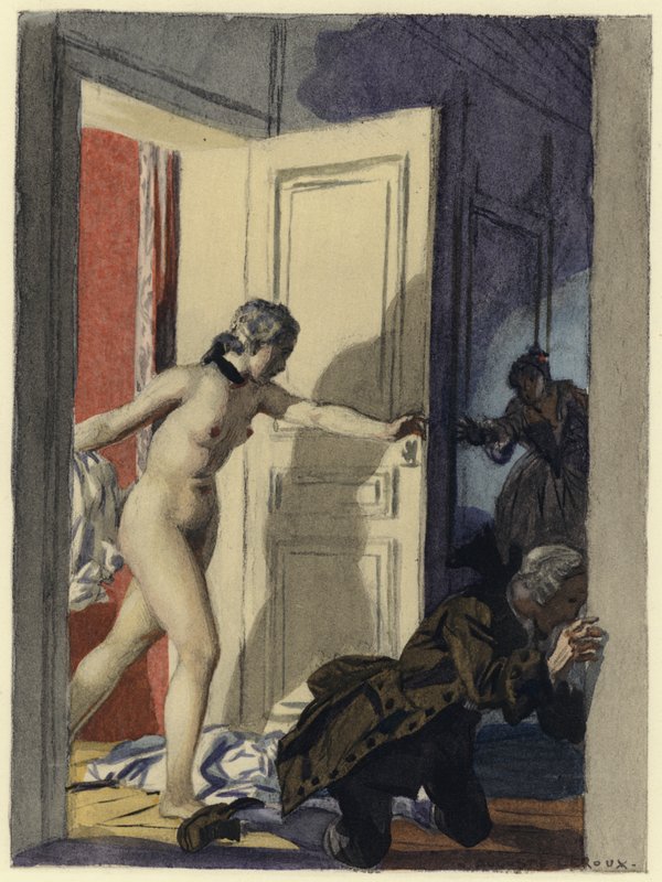 Ilustracja do pamiętników Casanovy (kolorowa litografia) autorstwa Jules Marie Auguste Leroux