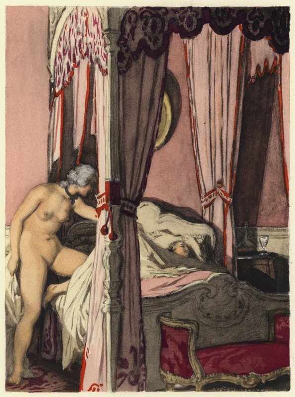 Ilustracja do pamiętników Casanovy (kolorowa litografia) autorstwa Jules Marie Auguste Leroux