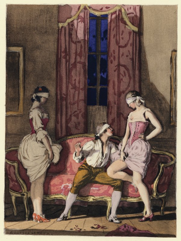 Ilustracja do pamiętników Casanovy (kolorowa litografia) autorstwa Jules Marie Auguste Leroux
