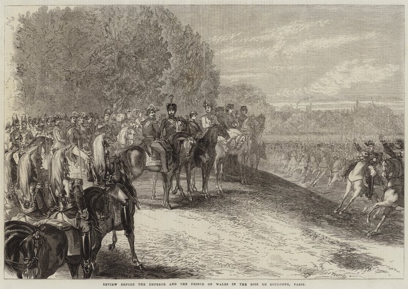 Recenzja przed cesarzem i księciem Walii w Bois de Boulogne w Paryżu autorstwa Jules Pelcoq