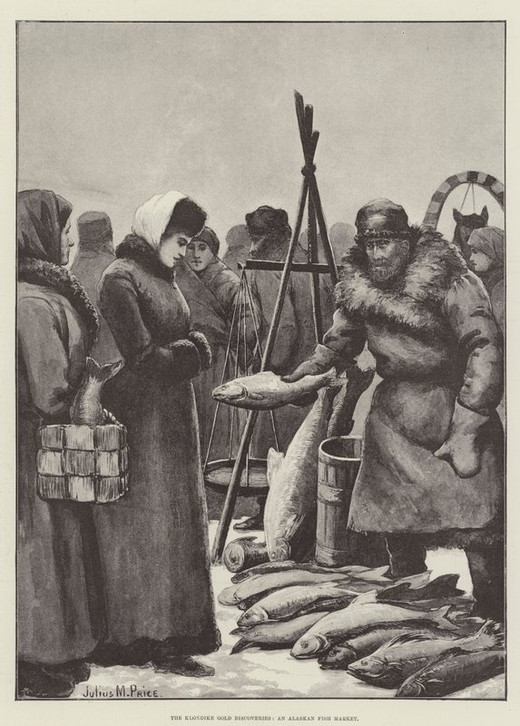 Klondike Gold Discoveries, targ rybny na Alasce autorstwa Julius Mandes Price