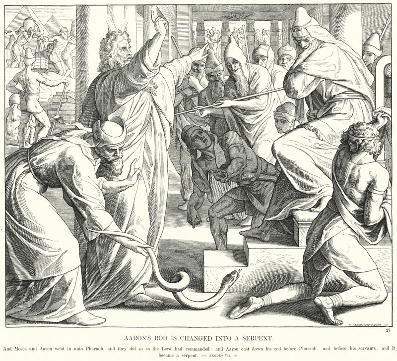 Różdżka Aarona przemieniona w węża (rycina) autorstwa Julius (after) Schnorr von Carolsfeld