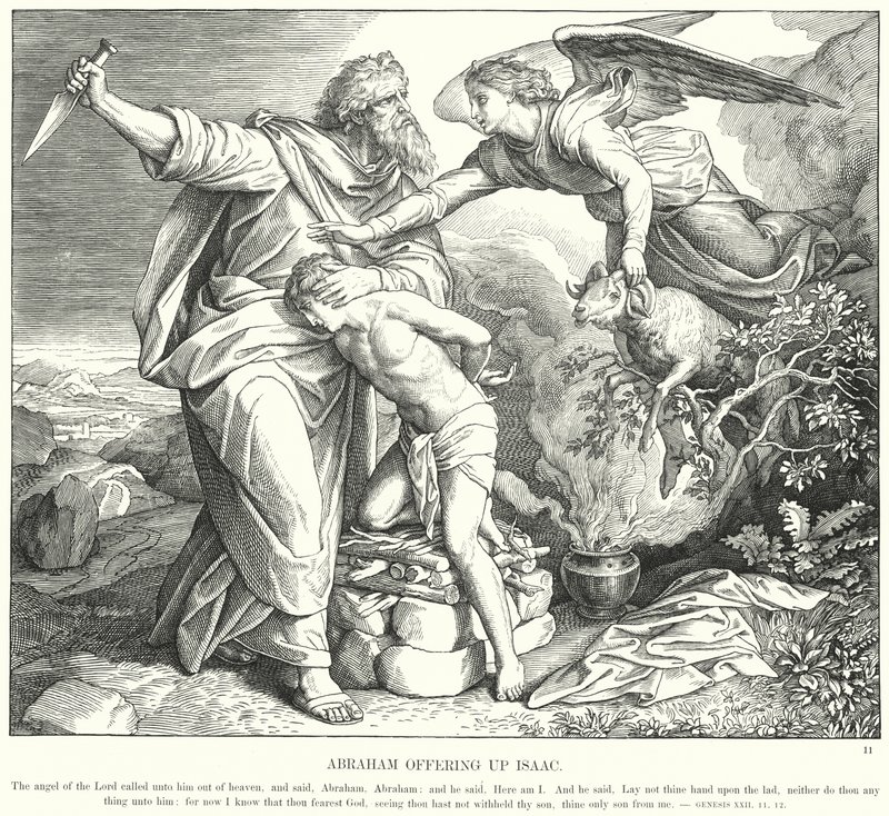 Abraham ofiarowujący Izaaka (rycina) autorstwa Julius (after) Schnorr von Carolsfeld