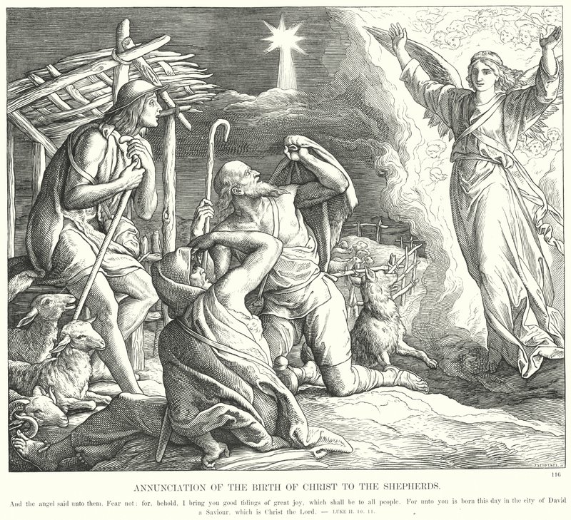Zwiastowanie narodzin Chrystusa pasterzom (rycina) autorstwa Julius (after) Schnorr von Carolsfeld