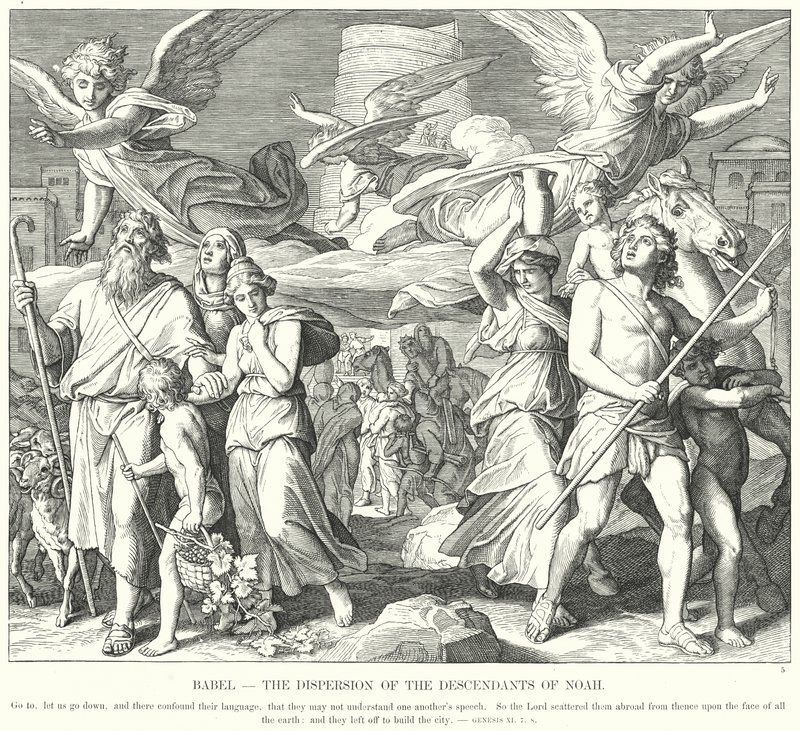 Babel, rozproszenie potomków Noego (rycina) autorstwa Julius (after) Schnorr von Carolsfeld