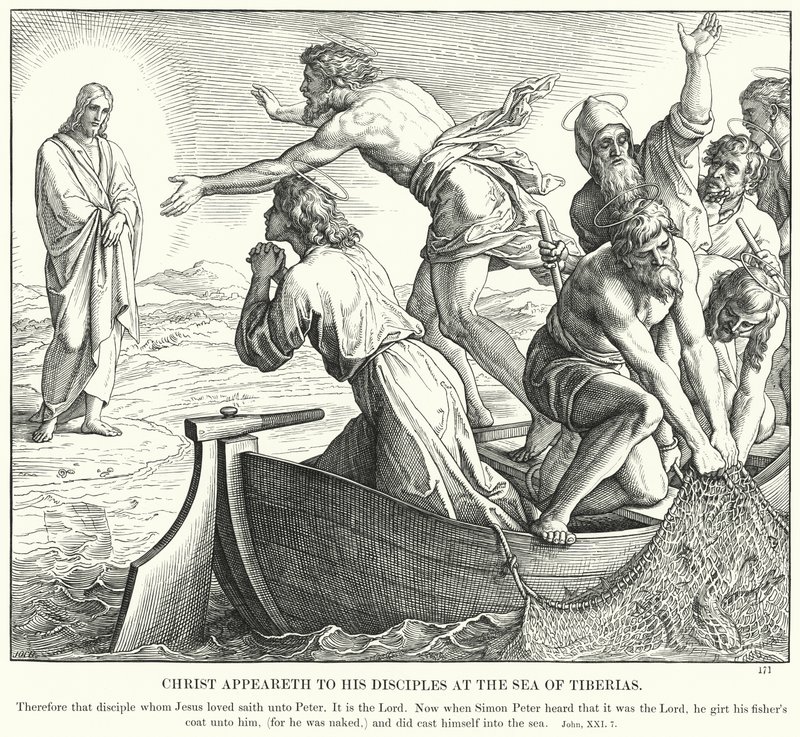 Chrystus ukazuje się swoim uczniom na Morzu Tyberiadzkim (rycina) autorstwa Julius (after) Schnorr von Carolsfeld