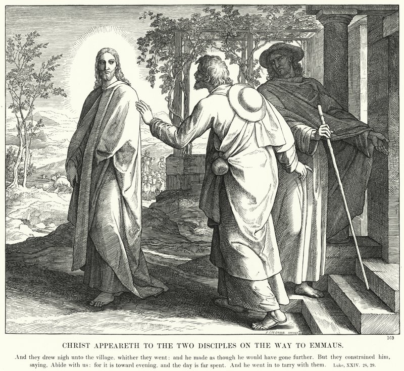 Chrystus ukazuje się dwóm uczniom w drodze do Emaus (rycina) autorstwa Julius (after) Schnorr von Carolsfeld