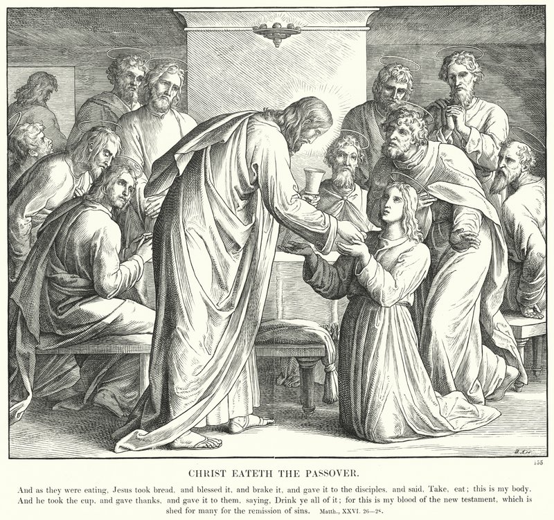 Chrystus spożywa Paschę (rycina) autorstwa Julius (after) Schnorr von Carolsfeld